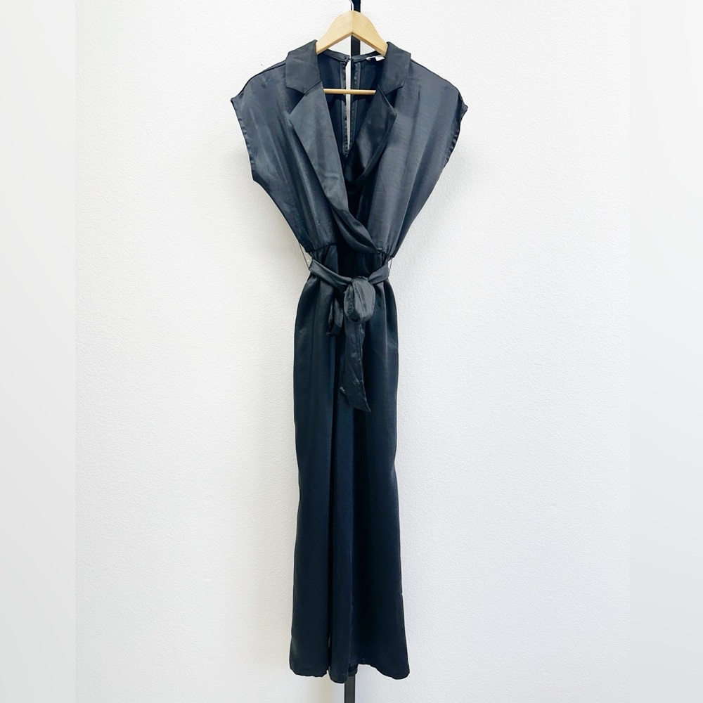 Bar III Black Wide Leg Jumpsuit with Tie Waist